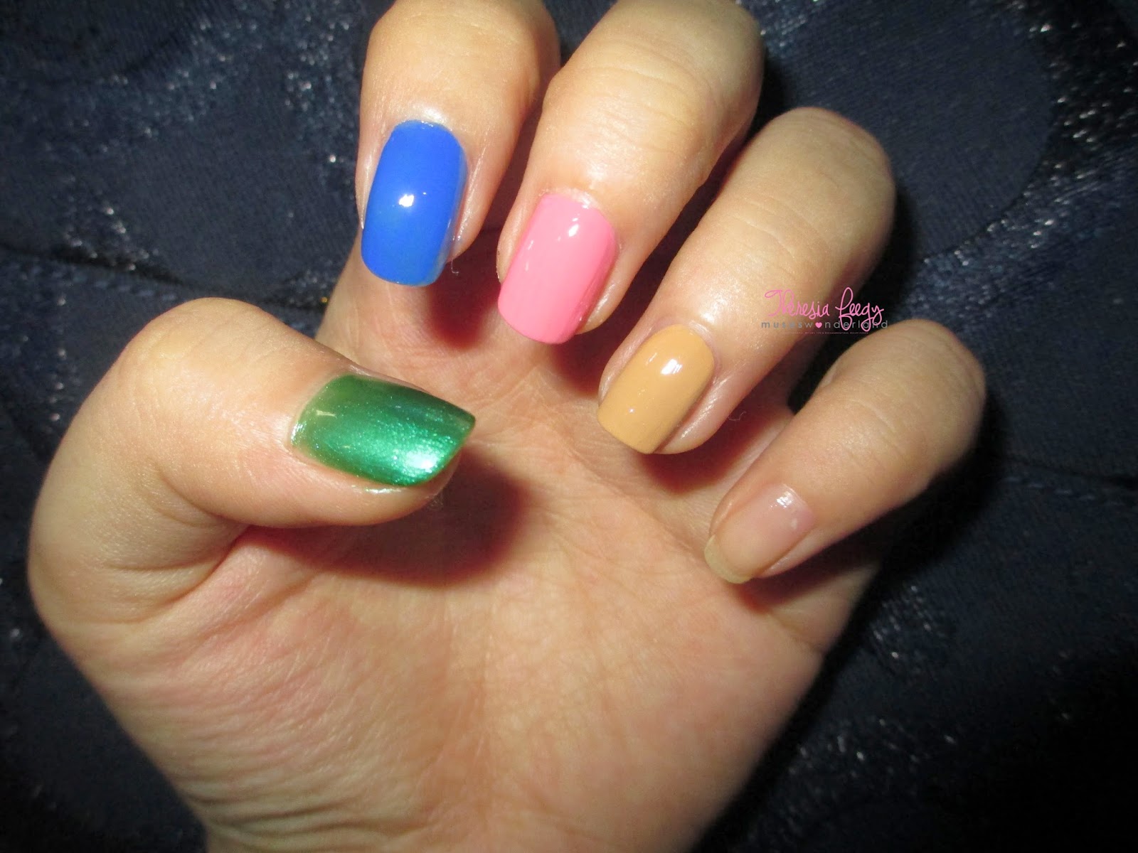 SALLY HANSEN MIRACLE GEL "THE GEL WITHOUT THE LIGHT" IN #190 PINKY RINGS, #130 HOW NUDE, #360 TIDAL WAVE, #350 STYLE MAKER REVIEW, NOTD AND SWATCHES