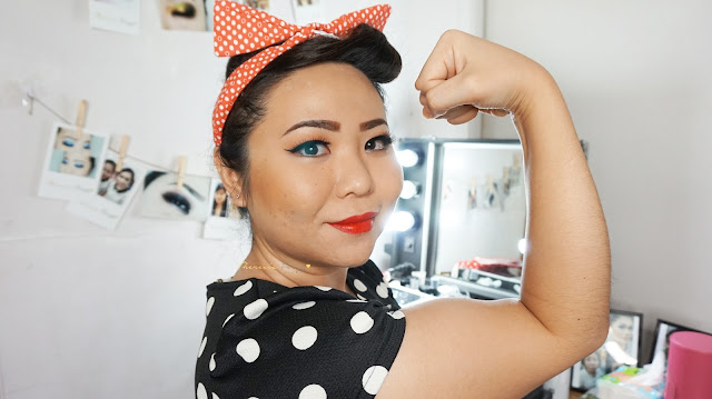 EASY AND QUICK PIN UP LOOK VINTAGE INSPIRED MAKEUP TUTORIAL WITH MAKEUP REVOLUTION FLAWLESS MATTE EYESHADOW PALETTE Pin Up Vintage easy steps makeup tutorial. Let me teach you how to get this pin up easy look. A fun vibrant and woman empowering look and this can be used as halloween makeup too! Using Makeup Revolution palette, i will be showing you hw to use matte shadows properly. Contact me, makeup artist based in Jakarta for halloween or beauty makeup.