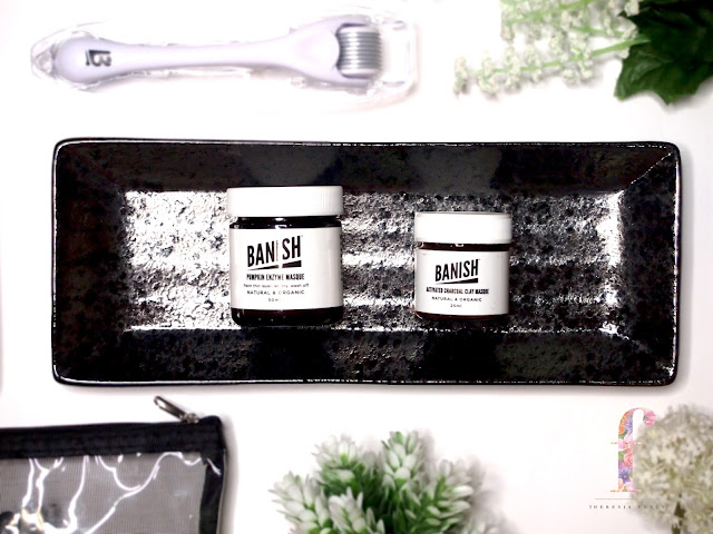 BANISH ACNE SCARS KIT REVIEW Banish Acne Scars uses organic and homemade ingredients which is safe and should work for everyone. The derma roller create micro channels for better absorption of serum so that it works effectively and also it increase the collage production where it will help to improve the texture of your skin. The derma roller has 540 needles with 0.5m length. The Vit C helps to heal acne scars, wrinkles and uneven texture. it is also contains vit.e and ferulic acid to prevent signs of aging. The pumpkin enzyme mask, is to clear acne and gently exfoliating the skin to decrease the appearance of the scars and uneven skintone. The Charcoal clay mask comes in a powder form with an activate charcoal and montmorrilonite clay to absorb the oil, blue green algae powder and allantoin to reduce irritation and tea tree and zinc oxide to treat acne.