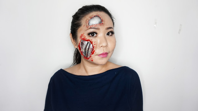 I AM HALF ROBOT EASY AND QUICK SFX MAKEUP TUTORIAL USING DUO LASH GLUE, STRAW, COTTON PAD AND FACE PAINTS