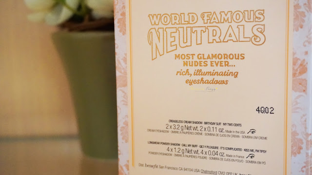 Benefit Cosmetics World Famous Neutrals Palette for beginner, monolids and travelling. Medium to high pigmentation with a velvety and buttery texture which is easy to blend. It can create from day to night look. It comes with two cream shadows that crease-less and four long wear shadows.