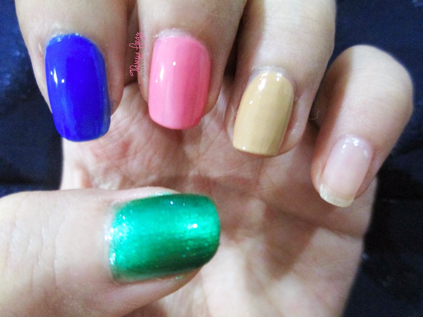 SALLY HANSEN MIRACLE GEL "THE GEL WITHOUT THE LIGHT" IN #190 PINKY RINGS, #130 HOW NUDE, #360 TIDAL WAVE, #350 STYLE MAKER REVIEW, NOTD AND SWATCHES
