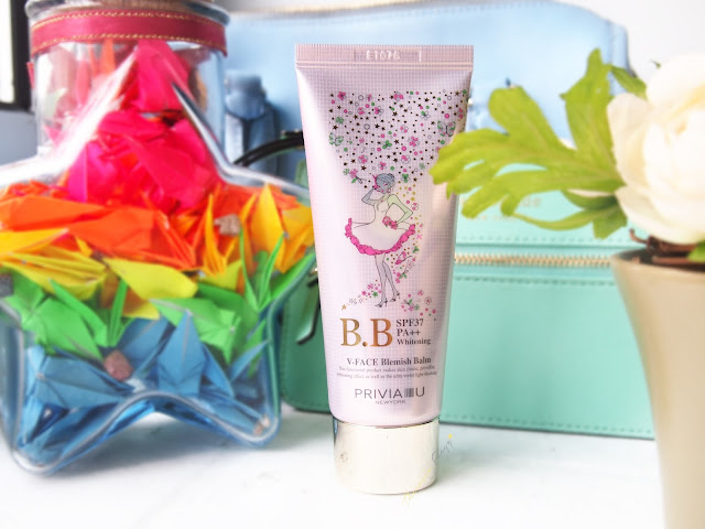 PRIVIA U V-FACE BLEMISH BALM WHITENING REVIEW PRIVIA U V-FACE BLEMISH BALM WHITENING works best for a pink undertone skin. It brightens and whitens the skin complexion giving it a radiant glow result. it has a thick creamy consistency that gives a high coverage on the dark spots, uneven skin tone and fine lines. It says it helps to make the skin face into a V-shape.
