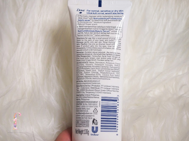 DOVE FACIAL CLEANSER beauty moisture, inner glow and deep pure have a fruity refreshing scents. The packaging is efficient with a flip open tube cap with a soft plastic material that makes it easy to squeeze and get the product.  The cleanser itself has a creamy texture that gives a smooth silky feels on the skin. All of them has a white color cream texture regardless the types of cleanser. The consistency is lightweight, not too runny nor thick. It gentle cleanses the face and replenishes moisture deep down the skin, leaving a non dry, beautiful, clean and smooth skin behind. This product contains petroleum jelly that locks the moisture and it doesn't contain sulphur so saves the skin from a harsh effect.